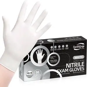 SwiftGrip Disposable Nitrile Exam Gloves, 3-mil, Medium, Box of 50, White Nitrile Gloves Disposable Latex Free for Medical, Cleaning, Cooking & Esthetician, Food-Safe, Powder-Free, Non-Sterile SwiftGrip Disposable Nitrile Exam Gloves, 3-mil, Medium, Box of 50, White Nitrile Gloves Disposable Latex Free for Medical, Cleaning, Cooking & Esthetician, Food-Safe, Powder-Free, Non-Sterile