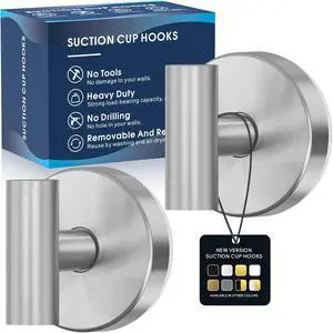 MOTAIPEAK Suction Cup Hooks for Shower, Removable Shower Suction Hooks for Inside Shower, No Drill Towel Hooks for Bathroom Glass Mirror Tile, Waterproof Rustproof Robe & Loofah Hooks, Silver, 2 Pack MOTAIPEAK Suction Cup Hooks for Shower, Removable Shower Suction Hooks for Inside Shower, No Drill Towel Hooks for Bathroom Glass Mirror Tile, Waterproof Rustproof Robe & Loofah Hooks, Silver, 2 Pack
