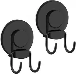 VIS'V Shower Suction Cup Hooks, Removable and Reusable, Black, 2 Pcs | Double Hooks Design, Heavy Duty, Strong Vacuum Suction, Fits for Smooth Flat Surfaces VIS'V Shower Suction Cup Hooks, Removable and Reusable, Black, 2 Pcs | Double Hooks Design, Heavy Duty, Strong Vacuum Suction, Fits for Smooth Flat Surfaces