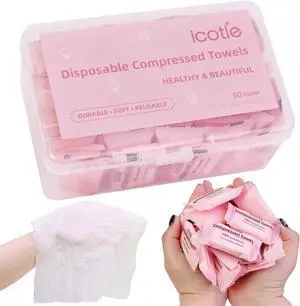 ICOTLE 50 Pcs Compressed Towels Disposable Cotton Coin Tissue Pack, Portable Face Cloths, Soft Thick Expandable Wash Towels for Travel, Home, Camping, Outdoor, Gym, Makeup Removal ICOTLE 50 Pcs Compressed Towels Disposable Cotton Coin Tissue Pack, Portable Face Cloths, Soft Thick Expandable Wash Towels for Travel, Home, Camping, Outdoor, Gym, Makeup Removal