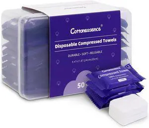 Cottonessence Premium Compressed Towels (50-Pack) - 9.4" x 11.8" Individually Wrapped Coin Tissues, Portable Towels for Travel, Hiking, Gym, Spa, Beauty Salon, Makeup, Baby Care, Outdoor Use Cottonessence Premium Compressed Towels (50-Pack) - 9.4" x 11.8" Individually Wrapped Coin Tissues, Portable Towels for Travel, Hiking, Gym, Spa, Beauty Salon, Makeup, Baby Care, Outdoor Use
