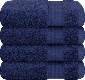 Cotton Paradise 100% Cotton Turkish Towel Set, Soft Absorbent Quick Dry, 4 Piece Washcloth Set, Navy Blue Cotton Paradise 100% Cotton Turkish Towel Set, Soft Absorbent Quick Dry, 4 Piece Washcloth Set, Navy Blue