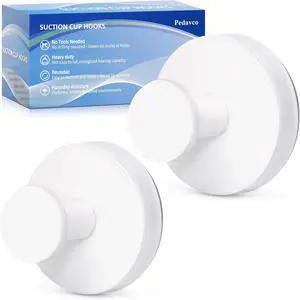 Suction Cup Hooks, No Drill, Heavy Duty Stainless Steel for Shower Towels | Works on tile, glass, and other smooth surfaces in kitchen and bathroom. Holds towels, robes, loofahs. White, 2 Pack Suction Cup Hooks, No Drill, Heavy Duty Stainless Steel for Shower Towels | Works on tile, glass, and other smooth surfaces in kitchen and bathroom. Holds towels, robes, loofahs. White, 2 Pack
