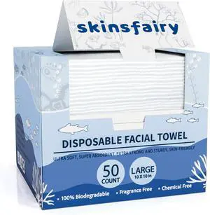 Disposable Face Towels, Ultra Soft Biodegradable Dry Wipes, 50 Count 10x10'' Large Towelettes for Cleansing, Makeup Remover, Skincare, Sensitive Skin, Nursing, Travel Disposable Face Towels, Ultra Soft Biodegradable Dry Wipes, 50 Count 10x10'' Large Towelettes for Cleansing, Makeup Remover, Skincare, Sensitive Skin, Nursing, Travel