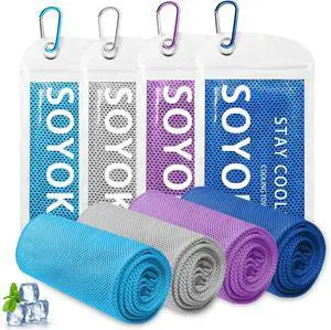 SOYOK 4 Packs Cooling Towels, 40" x 12" Cooling Towels for Neck and Face | High-density microfiber,Soft Breathable,Portable,Reusable, Waterproof Bag,Carabiner,for Running, Yoga, Travel, Climb SOYOK 4 Packs Cooling Towels, 40" x 12" Cooling Towels for Neck and Face | High-density microfiber,Soft Breathable,Portable,Reusable, Waterproof Bag,Carabiner,for Running, Yoga, Travel, Climb