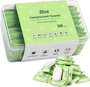 ILLIDI Compressed Towel, Disposable Washcloths, 12 x 10 In, 50 Count ILLIDI Compressed Towel, Disposable Washcloths, 12 x 10 In, 50 Count