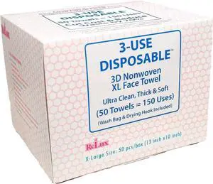 3D Nonwoven Face Towels-XL 13x10, 50Cts=150 Uses, Cut Waste & Cost 70%, Ultra-Clean, Soft & Durable, Dual-Surface: Cleanse, Exfoliate, Includes Wash Bag & Hook 3D Nonwoven Face Towels-XL 13x10, 50Cts=150 Uses, Cut Waste & Cost 70%, Ultra-Clean, Soft & Durable, Dual-Surface: Cleanse, Exfoliate, Includes Wash Bag & Hook