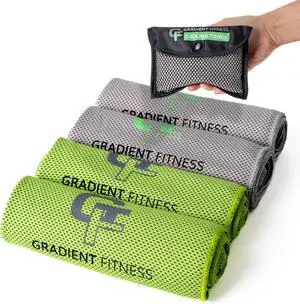 Gradient Fitness Cooling Towels (4 Pack) - Breathable Sweat Towel, Cooling Towel for Neck & Face - Neck Cooler for Quick Cool Down for Gym, Running, Golf, Yoga, Camping & Sports (Green|Grey, 4) Gradient Fitness Cooling Towels (4 Pack) - Breathable Sweat Towel, Cooling Towel for Neck & Face - Neck Cooler for Quick Cool Down for Gym, Running, Golf, Yoga, Camping & Sports (Green|Grey, 4)