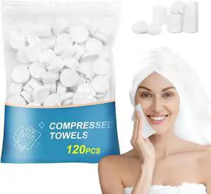 120PCS Compressed Towel Tablets - Disposable Face Towels for Travel | Portable Coin Tissues Expand with Water for Facial Cleansing, Hand Wiping, Camping, Hotels, Outdoor Trips and Daily Use 120PCS Compressed Towel Tablets - Disposable Face Towels for Travel | Portable Coin Tissues Expand with Water for Facial Cleansing, Hand Wiping, Camping, Hotels, Outdoor Trips and Daily Use