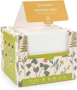XXL Disposable Face Towel 12x12 Inches Extra Thick Facial Cleansing Cloths, 100% Plant-Based Pure Fiber Dry Wipes for Sensitive Skin, Makeup Removing, 50 Count XXL Disposable Face Towel 12x12 Inches Extra Thick Facial Cleansing Cloths, 100% Plant-Based Pure Fiber Dry Wipes for Sensitive Skin, Makeup Removing, 50 Count