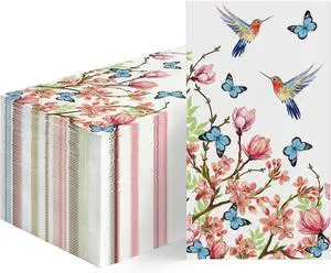 Horaldaily 100 Spring Summer Disposable Paper Decorative Guest Napkins, Watercolor Hummingbird Butterfly Flowers Hand Towel for Party Lunch Dinner Kitchen Bathroom Horaldaily 100 Spring Summer Disposable Paper Decorative Guest Napkins, Watercolor Hummingbird Butterfly Flowers Hand Towel for Party Lunch Dinner Kitchen Bathroom