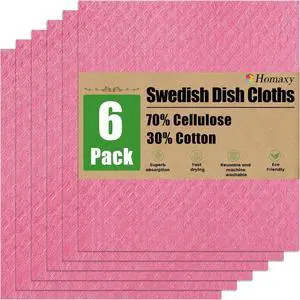 Homaxy Swedish Dishcloths for Kitchen, 6 Pack, Pink | Reusable and Washable Cellulose Sponge Cloths Dish Towels, Absorbent and No Odor Paper Towels for Dishes Counters Homaxy Swedish Dishcloths for Kitchen, 6 Pack, Pink | Reusable and Washable Cellulose Sponge Cloths Dish Towels, Absorbent and No Odor Paper Towels for Dishes Counters