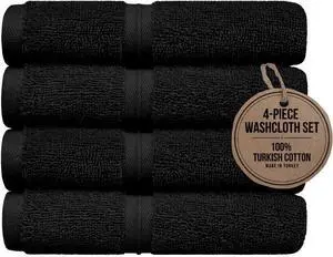 Fluffy & Super Soft Washcloths Set of 4 (12" x 12") - Hotel Quality - Perfect as, Hotel Towels, Face Washcloths, Face Wash Cloths -%100 Cotton - Black Fluffy & Super Soft Washcloths Set of 4 (12" x 12") - Hotel Quality - Perfect as, Hotel Towels, Face Washcloths, Face Wash Cloths -%100 Cotton - Black