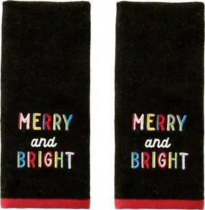 SKL Home Christmas Rainbow Merry Hand Towel Set-2pc, 100% Cotton, Black | Soft, embroidered velour. Great for the bathroom, kitchen or bar & holiday gifting. SKL Home Christmas Rainbow Merry Hand Towel Set-2pc, 100% Cotton, Black | Soft, embroidered velour. Great for the bathroom, kitchen or bar & holiday gifting.