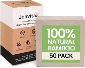Jenvita 100% Bamboo Cocktail Napkins, 2 Ply, 50 Pack, 4.5 x 4.5 Inch | FSC Certified, Biodegradable, Disposable, Drink Napkins, Party, Home, Commercial Use Jenvita 100% Bamboo Cocktail Napkins, 2 Ply, 50 Pack, 4.5 x 4.5 Inch | FSC Certified, Biodegradable, Disposable, Drink Napkins, Party, Home, Commercial Use
