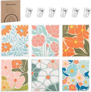 6 Pack Swedish Dishcloths for Kitchen,Abstract Floral Dish Towel with Clip | Reusable Paper Towels Washable Absorbent Cellulose Sponge Cloths No Odor for Cleaning Home Kitchen 6 Pack Swedish Dishcloths for Kitchen,Abstract Floral Dish Towel with Clip | Reusable Paper Towels Washable Absorbent Cellulose Sponge Cloths No Odor for Cleaning Home Kitchen