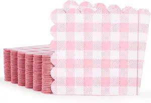 100 Pcs Pink Gingham Napkins, 5 x 5 Inches Scalloped Napkins, Disposable Cocktail Napkins For Wedding Birthday Party Baby Shower Picnic 100 Pcs Pink Gingham Napkins, 5 x 5 Inches Scalloped Napkins, Disposable Cocktail Napkins For Wedding Birthday Party Baby Shower Picnic