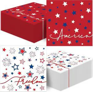 50 Pack 4th of July Paper Napkins, Patriotic Stars Firework Disposable Napkins for Memorial Day Independence Day Holiday Party Supplies, Red White Blue, 6.5'' x 6.5'' Kitchen Table Decoration 50 Pack 4th of July Paper Napkins, Patriotic Stars Firework Disposable Napkins for Memorial Day Independence Day Holiday Party Supplies, Red White Blue, 6.5'' x 6.5'' Kitchen Table Decoration