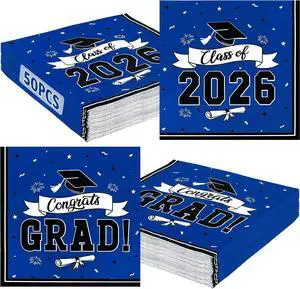 50 Pack Graduation Napkins, 6.5 X 6.5 Inches Blue Graduation Decorations 2026, Disposable Grad Napkins Class of 2026 Decorations with Caps Ribbons Style, Grad Paper Tissues for Graduate Party Supplies 50 Pack Graduation Napkins, 6.5 X 6.5 Inches Blue Graduation Decorations 2026, Disposable Grad Napkins Class of 2026 Decorations with Caps Ribbons Style, Grad Paper Tissues for Graduate Party Supplies