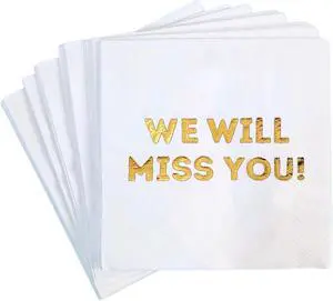 We Will Miss You Cocktail Napkins - 50 Pack White - Farewell, Going Away, Retirement Party Decorations Supplies, Coworkers Leaving Goodbye, Military Army Good Luck, Moving Celebrations We Will Miss You Cocktail Napkins - 50 Pack White - Farewell, Going Away, Retirement Party Decorations Supplies, Coworkers Leaving Goodbye, Military Army Good Luck, Moving Celebrations
