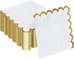 50 Pieces 2-Ply White Scalloped Napkins with Gold Foil Cocktail Napkins Disposable Paper Napkins for Dinner Wedding Baby Shower Birthday Party Beverage Napkins 50 Pieces 2-Ply White Scalloped Napkins with Gold Foil Cocktail Napkins Disposable Paper Napkins for Dinner Wedding Baby Shower Birthday Party Beverage Napkins