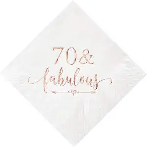 Crisky 3-Ply 70 and Fabulous Cocktail Napkins Rose Gold for Women 70th Birthday Decorations, 70th Birthday Bevergae Dessert Cake Table Supplies, 50Pcs Crisky 3-Ply 70 and Fabulous Cocktail Napkins Rose Gold for Women 70th Birthday Decorations, 70th Birthday Bevergae Dessert Cake Table Supplies, 50Pcs