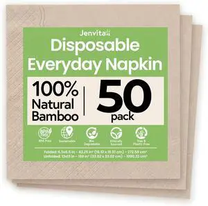 Jenvita 100% Bamboo Napkins, 2-Ply, 50 Pack, 6.5 x 6.5 Inch, Biodegradable | 2-Ply, FSC Certified, Disposable, Lunch, Dinner, Events, Occasions, Entertaining, Paper Towels Jenvita 100% Bamboo Napkins, 2-Ply, 50 Pack, 6.5 x 6.5 Inch, Biodegradable | 2-Ply, FSC Certified, Disposable, Lunch, Dinner, Events, Occasions, Entertaining, Paper Towels