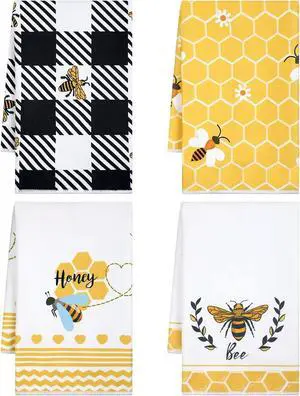 Tegeme 4 Pcs Summer Bee Kitchen Tea Towels Honeycomb,Black Yellow | Absorbent 16x24 Inch Dish Towel Set, Summer Honeybee Decor for Kitchen Home, Soft Washcloth, Gift for Bee Lovers Tegeme 4 Pcs Summer Bee Kitchen Tea Towels Honeycomb,Black Yellow | Absorbent 16x24 Inch Dish Towel Set, Summer Honeybee Decor for Kitchen Home, Soft Washcloth, Gift for Bee Lovers