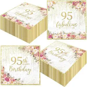 95th Birthday Party Decorations Napkins,40pcs Happy 95th Birthday Napkins Paper Disposable Rose Gold 95th Birthday Decorations for Women 95th Birthday Party Decorations Napkins,40pcs Happy 95th Birthday Napkins Paper Disposable Rose Gold 95th Birthday Decorations for Women