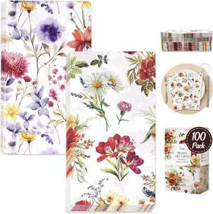 Decorably 2-Ply 100 Pack Disposable Wildflower Decorative Dinner Napkins | 4.3x7.9in Folded Rectangle Paper Guest Towels, 50 Each of 2 Floral Designs for Bridal Shower, Baby Shower & Bathroom Decorably 2-Ply 100 Pack Disposable Wildflower Decorative Dinner Napkins | 4.3x7.9in Folded Rectangle Paper Guest Towels, 50 Each of 2 Floral Designs for Bridal Shower, Baby Shower & Bathroom