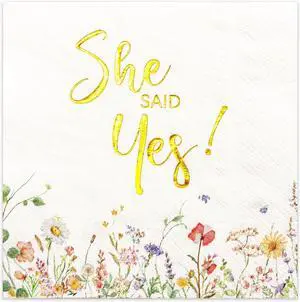Crisky 3-Ply Engagement Napkins Floral Gold Foil She Said Yes Paper Disposable Napkins for Bachelorette/Engagement/Bridal Shower Party Decoration, 50 Counts Crisky 3-Ply Engagement Napkins Floral Gold Foil She Said Yes Paper Disposable Napkins for Bachelorette/Engagement/Bridal Shower Party Decoration, 50 Counts