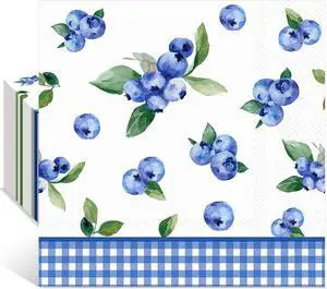 100 Pcs Blueberry Cocktail Napkin 3 Ply Disposable Paper Beverage Napkin with Blue Striped Grid for Summer Blue Berry Fruits Birthday Tea Party Bridal Baby Shower Tableware Supplies(5" X 5") 100 Pcs Blueberry Cocktail Napkin 3 Ply Disposable Paper Beverage Napkin with Blue Striped Grid for Summer Blue Berry Fruits Birthday Tea Party Bridal Baby Shower Tableware Supplies(5" X 5")
