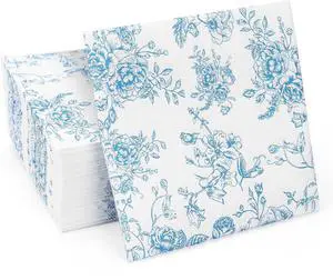 100 Pack Blue Floral Cocktail Napkins, Guest Hand Towels Disposable for Bathroom, Blue Floral Paper Napkins for Bridal and Baby Shower, Tea Party, Garden Party, Birthday Party 100 Pack Blue Floral Cocktail Napkins, Guest Hand Towels Disposable for Bathroom, Blue Floral Paper Napkins for Bridal and Baby Shower, Tea Party, Garden Party, Birthday Party