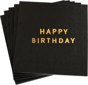 Vuzvuv 52 Pcs Happy Birthday Party Cocktail Napkins-Gold Black | 5" Folded 3 Ply Birthday Party Dinner Hand Napkin,Disposable Paper Napkins, for Women Men Table Decor Birthday Decoration Vuzvuv 52 Pcs Happy Birthday Party Cocktail Napkins-Gold Black | 5" Folded 3 Ply Birthday Party Dinner Hand Napkin,Disposable Paper Napkins, for Women Men Table Decor Birthday Decoration