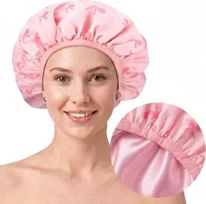 Ramede Satin Lined Shower Cap for Women Extra Large Flexible Shower Cap Pink Bow Waterproof Reusable Adjustable Bath Bonnet Double Layer Quick Dry for Braids Long Straight Curly Hair (Pink) Ramede Satin Lined Shower Cap for Women Extra Large Flexible Shower Cap Pink Bow Waterproof Reusable Adjustable Bath Bonnet Double Layer Quick Dry for Braids Long Straight Curly Hair (Pink)