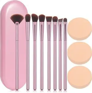 8Pcs Makeup Brushes Set Premium Eyeshadow 3 Puffs Pink Case 12 in 1 8Pcs Makeup Brushes Set Premium Eyeshadow 3 Puffs Pink Case 12 in 1