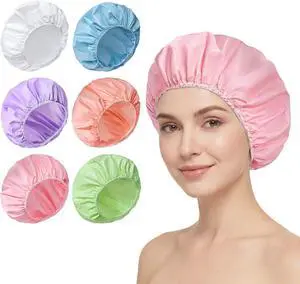 6 PCS Shower Capsfor Women, Reusable Waterproof Bath Caps 6 PCS Shower Capsfor Women, Reusable Waterproof Bath Caps