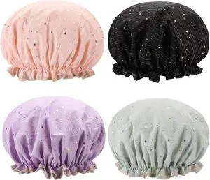Tbestmax Shower Caps for Women and Girl Long Think Hair, Reusable Waterproof Bath Cap/Hat Double Waterproof Layers 4 Pcs Tbestmax Shower Caps for Women and Girl Long Think Hair, Reusable Waterproof Bath Cap/Hat Double Waterproof Layers 4 Pcs