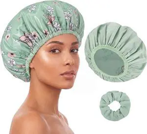 Double-Sided Shower Cap For Women, Reusable Waterproof Bath Cap, Floral Double-Sided Shower Cap For Women, Reusable Waterproof Bath Cap, Floral