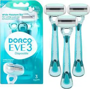 Dorco EVE 3 Women's Disposable Razors Smooth Touch | Wide moisture bar, 3 Blades for smooth shave | Multipurpose Hair Remover | 1 pack (3 count) Dorco EVE 3 Women's Disposable Razors Smooth Touch | Wide moisture bar, 3 Blades for smooth shave | Multipurpose Hair Remover | 1 pack (3 count)