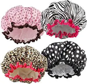 4 Pcs Shower Cap for Women Double Waterproof Layers Reusable Elastic 4 Pcs Shower Cap for Women Double Waterproof Layers Reusable Elastic
