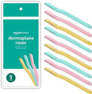 Amazon Basics Dermaplane Razor, Peach Fuzz Remover, Face Shaver for Women, Eyebrow Trimmer and Shaper, Facial Hair Removal, Exfoliating Tool with Blade Cover, Multicolor, 9 Count Amazon Basics Dermaplane Razor, Peach Fuzz Remover, Face Shaver for Women, Eyebrow Trimmer and Shaper, Facial Hair Removal, Exfoliating Tool with Blade Cover, Multicolor, 9 Count