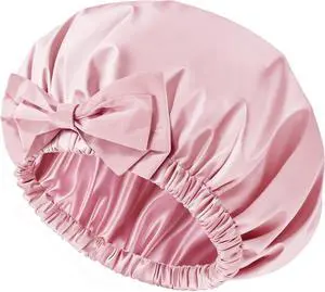 Shower Cap for Women, Large Waterproof Reusable Hair Cap with Bow Shower Cap for Women, Large Waterproof Reusable Hair Cap with Bow