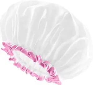 mikimini White Shower Cap for Women Reusable Waterproof, Medium mikimini White Shower Cap for Women Reusable Waterproof, Medium