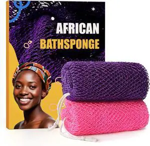 2 Pieces African Net Sponge Authentic, Durable Back Scrubber Washcloth for Shower, Exfoliating Net Sponge for All Skin, Bathing Accessories for Women (2 Pack (Pink and Purple)) 2 Pieces African Net Sponge Authentic, Durable Back Scrubber Washcloth for Shower, Exfoliating Net Sponge for All Skin, Bathing Accessories for Women (2 Pack (Pink and Purple))