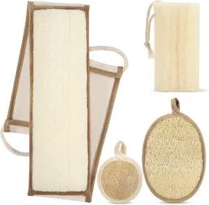 DEBETOOL 4-Piece Natural Loofah Back Scrubber with Face Scrubber Pad DEBETOOL 4-Piece Natural Loofah Back Scrubber with Face Scrubber Pad