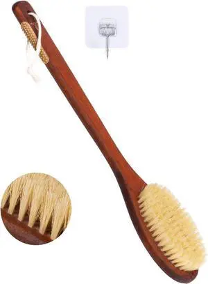 Wooden Bath Brush with Stiff Sisal Bristles Long Handle for Shower Back Scrubber Body Exfoliator, with Hook for Hanging (Stiff Sisal Hair) Wooden Bath Brush with Stiff Sisal Bristles Long Handle for Shower Back Scrubber Body Exfoliator, with Hook for Hanging (Stiff Sisal Hair)