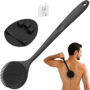 Manmihealth Silicone Back Scrubber & Soft Shower Brushes Set 2PCS Black Manmihealth Silicone Back Scrubber & Soft Shower Brushes Set 2PCS Black