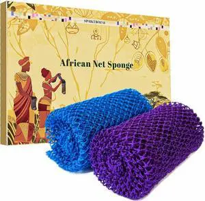 SPMKTBOZAI African Net Sponge Authentic, 2 Pieces African Exfoliating Sponge Real African Net Black Owned, African Bath Sponge Back Scrubber, Body Exfoliator Shower Bath Accessories (Purple, sky blue) SPMKTBOZAI African Net Sponge Authentic, 2 Pieces African Exfoliating Sponge Real African Net Black Owned, African Bath Sponge Back Scrubber, Body Exfoliator Shower Bath Accessories (Purple, sky blue)