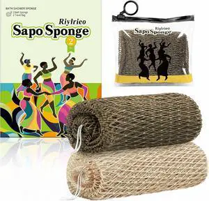 African Net Sponge for Shower, 2PCS Exfoliating Shower Sponge with Waterproof Travel Bag, Quick-Drying African Wash Cloth for Deep Cleansing & Smooth Skin (Linen & Light Brown) African Net Sponge for Shower, 2PCS Exfoliating Shower Sponge with Waterproof Travel Bag, Quick-Drying African Wash Cloth for Deep Cleansing & Smooth Skin (Linen & Light Brown)